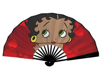 Czarny wachlarz ręczny Betty Boop, składany prezent dla niej