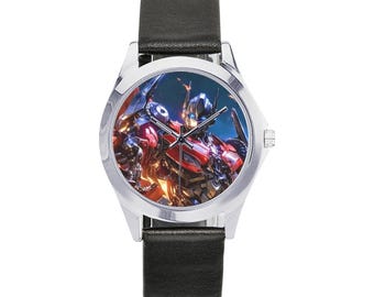 Optimus Prime Unisex Round Metal Watch Stylish Aluminum Leather Strap Watch