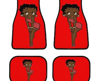 Schwarz Betty Boop Auto Bodenmatten Set (4 Stück) - Polyester & Gummi, rutschfest, bequem, passend für die meisten Fahrzeuge
