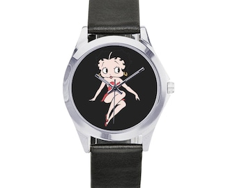 Betty Boop Unisex Round Metal Watch Stylish Aluminum Leather Strap Watch