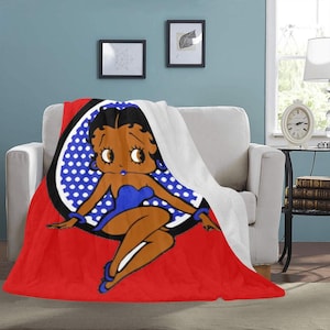 Coperta in pile afroamericana Betty Boop, ultra morbida e accogliente, decorazione per la casa retrò con cartoni animati