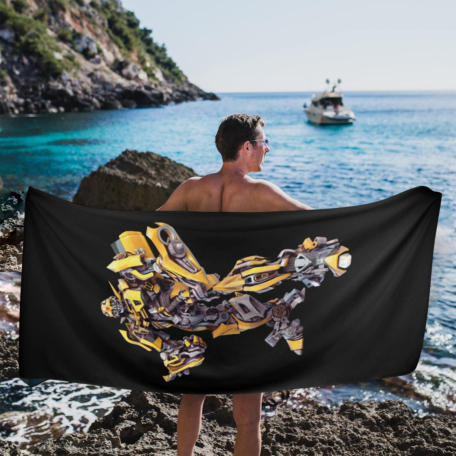Discover Bumblebee Beach Towel, QuickDry Suede Towel for Swimming, Yoga & Travel