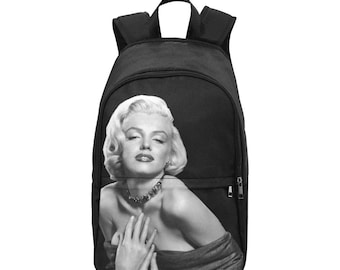 Marilyn Monroe  Black Canvas Backpack. Iconic Marilyn Manroe Printed Flap Marilyn Monroe Portrait Cult Icon Black Motif Shoulder Bag  main image 2