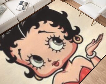 Betty Boop Teppich 215x152 cm - Anti-Rutsch-Teppich mit Retro Cartoon Wohnzimmer Dekor für Schlafzimmer, Wohnzimmer