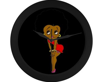 Reloj de pared negro de Betty Boop, regalo de decoración para el hogar para su cumpleaños o aniversario.