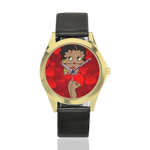 Betty Boop svart klocka rostfritt stål rosa födelsedagspresenter till henne årsdag resor