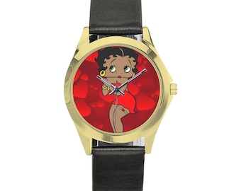 Betty Boop Black Watch Stainless Steel Pink Birthday Gifts For Her Anniversary Travel