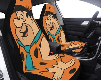 Fred Flinstone Car Seat Cover Set Of Two– Cute Cartoon Front Seat Protector for Cars & SUVs | Funny Bucket Seat Cover  Fathers Day Gift