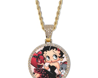 Betty Boop Necklace Pendant Rope Chain Birthday Gifts For Her Anniversary Travel Gift Box