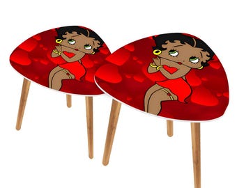 Juego de mesas de centro Black Betty Boop de madera triangulares, regalos para ella.