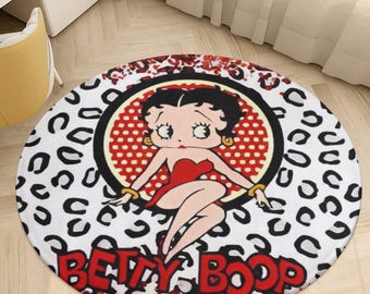 Betty Boop runde Bodenmatte 35 ”Samtteppich | Weiche rutschfeste Matte für Eitelkeit, Kinderzimmer, Gästebad, niedliches Retro-Dekor