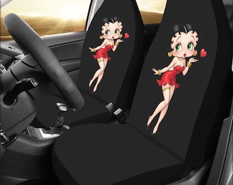 Capas para bancos de carro Betty Boop – Acessórios automotivos retrô estilo pop art (conjunto com duas unidades)