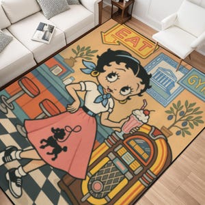 Betty Boop Greece-Inspired Area Rug | Soft Flannel Non-Slip Carpet for Bedroom Living Room | Glam Pop Art Gift Home Decor