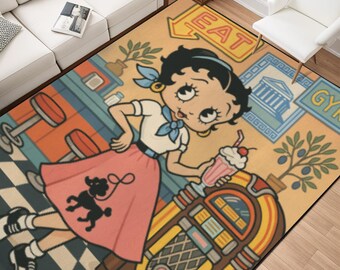 Betty Boop Griechenland-inspirierter Teppich | Weicher, rutschfester Flanellteppich für Schlafzimmer Wohnzimmer | Glam Pop Art Geschenk Home Decor