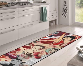 Betty Boop Teppich aus Flanell- und Schwammvlies - weich, gepolstert, rutschfest, dekorativer Wohnakzent für Wohnzimmer, Kinderzimmer, Schlafzimmer