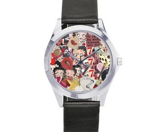 Betty Boop Unisex Round Metal Watch Stylish Aluminum Leather Strap Watch