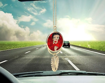 Betty Boop Car Pendant - Shiny Zinc Alloy, Aesthetic, Perfect Gift for Car Interior or Living Room, 17cm/6.7in