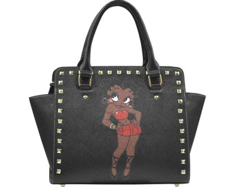 Betty Boop Afro American Shoulder Bag Leather Tote Zippered Birthday Gifts For Her Anniversary Travel