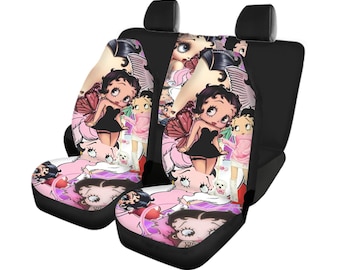 Betty Boop Car Seat Covers Full Set | Front & Rear Universal Fit | Cute Cartoon Auto Decor | Fits Cars, Trucks, Vans
