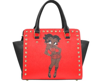 Betty Boop Afro American Shoulder Bag Leather Tote Zippered Birthday Gifts For Her Anniversary Travel