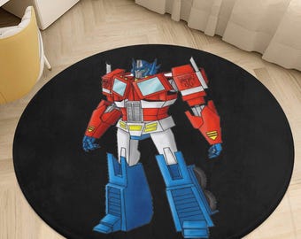 Optimus Prime Round Rug 35” | Transformers Velvet Mat | Boys Room Decor | Non-Slip Soft Floor Mat | Robot Theme Carpet
