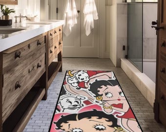 Betty Boop Teppich aus Flanell- und Schwammvlies - weich, gepolstert, rutschfest, dekorativer Wohnakzent für Wohnzimmer, Kinderzimmer, Schlafzimmer