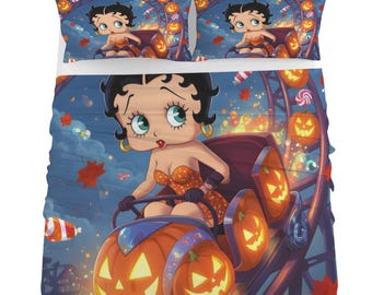 Betty Boop 3-teilige Halloween Bettwäsche Set Baumwolle Dekoration Geschenke für Sie