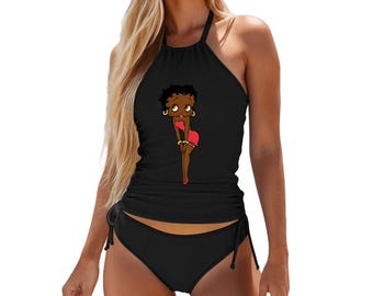 Traje de baño de dos piezas tipo tankini negro de Betty Boop