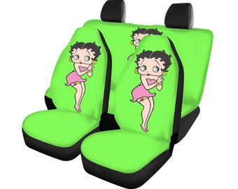Juego completo de fundas para asientos de coche Betty Boop, ajuste universal delantero y trasero, decoración con dibujos animados, apto para coches, camiones y furgonetas.