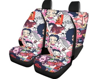 Juego completo de fundas para asientos de coche Betty Boop, ajuste universal delantero y trasero, decoración con dibujos animados, apto para coches, camiones y furgonetas.