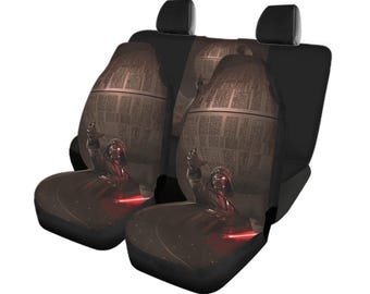Juego completo de fundas para asientos delanteros y traseros de Darth Vader / Accesorios interiores de Star Wars / Protector elástico para asientos de coche