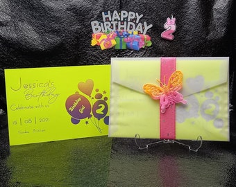 Acrylic invitation Ribbon invitation Birthday card Birthday invitation for boys Hologram foil printed Birthday invitaiton for kids