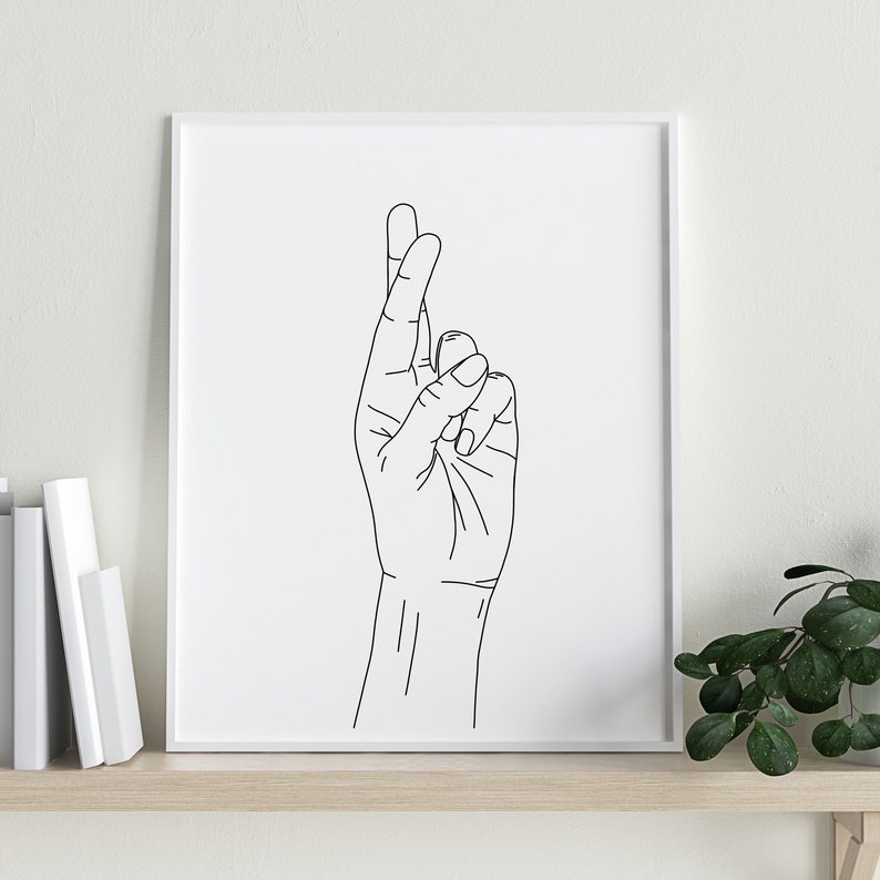 Good Luck Line Art Lucky Fingers Crossed Wall Art - Etsy