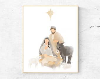 Nativity Scene Art, Christmas Digital Download, Christmas Decor, Christmas Printable, Nativity Scene Print, Holiday Wall Art, LDS Art