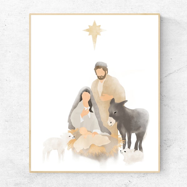 Nativity Scene Art, Christmas Digital Download, Christmas Decor, Christmas Printable, Nativity Scene Print, Holiday Wall Art, LDS Art