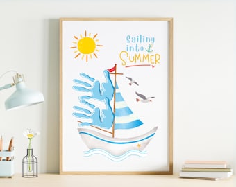 Sailing Into Summer, Summer printable craft for kid, Summer Activity, Preschoolers Activity, Kids Handprint, Toddler Keepsake, Printable