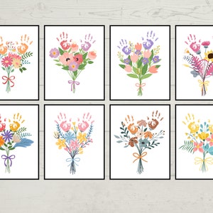 Moederdag ambacht, afdrukbare bloem handafdruk ambachtelijke bundel, handafdruk ambacht voor moeder, cadeau voor moeder, baby peuter handafdruk, kleuterschool