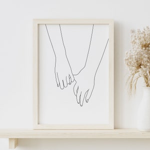 Couple Hands Line Drawing, Holding Hands Line Art Print, Anniversary Gift, Hands Print, Line Drawing Poster, Couple Art Print, Printable