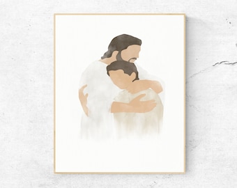 Christ's embrace print, Jesus Portrait, Jesus Printable, Jesus Wall Art, Jesus Painting, Jesus Wall Decor, Jesus Christ, Digital Download