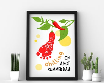 Chilling On A Hot Summer Day, Summer printable craft for kid, Preschoolers Activity, DIY Summer Kids Handprint, Baby Toddler Keepsake