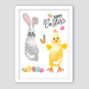 Happy Easter Chick & Bunny Footprint Craft, Happy Easter Footprint Craft, Bunny Chick Craft, Baby Toddler, Keepsake, DIY Craft, Easter Decor