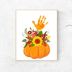Orange Flower Handprint Craft, Baby Handprint Art, DIY Memory Keepsake, Child Kids Baby Toddler, Printable For Kids, Digital Download