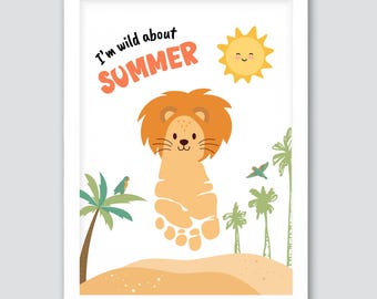 I&#39;m Wild About Summer Footprint Craft, Lion Footprint, Printable Summer Footprint, Preschool Activity, Baby Kids Toddler Memory keepsake