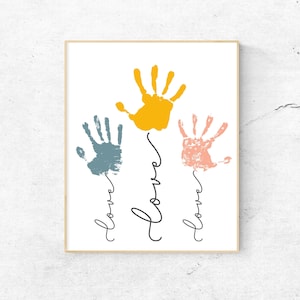 Three Colorful Flower Handprint Craft, Baby Handprint Art, DIY Memory Keepsake, Child Kids Baby Toddler, Printable For Kids, Printable