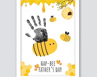 HAP-BEE Fathers Day Handprint Craft, Fathers Day Bee Handprint Art, Gift For Dad, Kids Baby Toddler, Memory Keepsake, DIY Craft, Printable