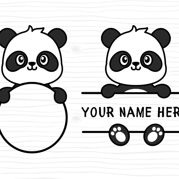 Panda SVG, cadre mignon Panda SVG, nom cadre Svg, bébé douche chemise Svg, monogramme cadre mignon Panda, monogramme couches SVG coupe fichier pour Cricut