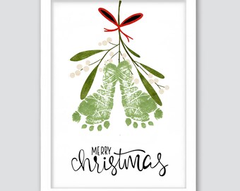 Mistletoes Footprint, We Wish You Merry Christmas Footprint Card, Baby Kids Toddler Footprint, Winter Craft, Christmas Holiday Printable