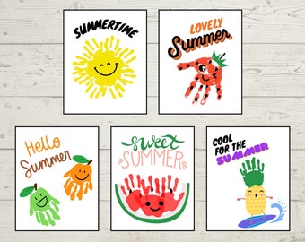 Bundle Summer Handprint Art, Summer printable craft for kid, Summer Camp Activity, Preschoolers Activity, Kids Handprint, Toddler keepsake