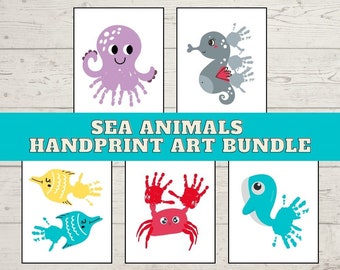 Sea Animals Handprint Craft Bundle, Printable Summer Handprint, Preschool Craft Activity, Kids Handprint, Toddler keepsake
