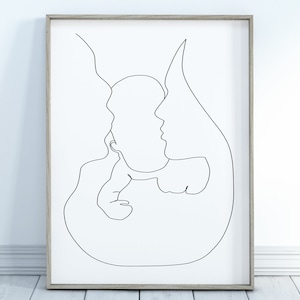 Parents And Baby One Line Art, Nursery Art Print, Family Portrait Line Drawing, Abstract Family Line Art, Family Printable, Digital Download